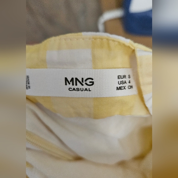 MANGO Gingham Check Bow Mini Thin Strap Dress In Butter Yellow/white. Size SM - Picture 7 of 16